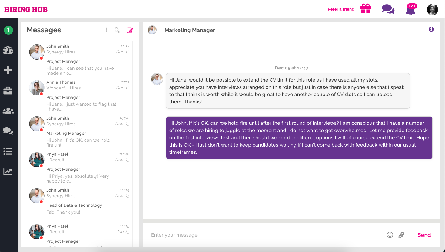 Recruiter dashboard homepage screenshot